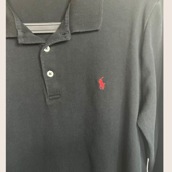 🖤 XL RALPH LAUREN SPORT 100% COTTON BLACK POLO RED LOGO EMBLEM 3/4 SLEEVES VTG - Picture 6 of 8